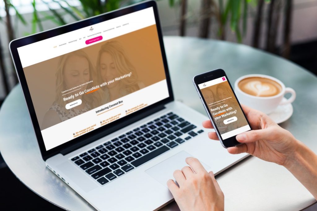 Coconut Box laptop and mobile homepage